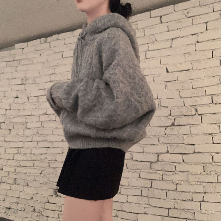 ケーブルルーズフードニット GREY