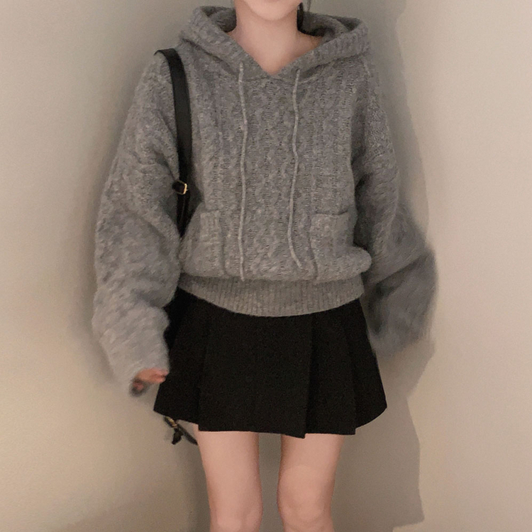 ケーブルルーズフードニット GREY