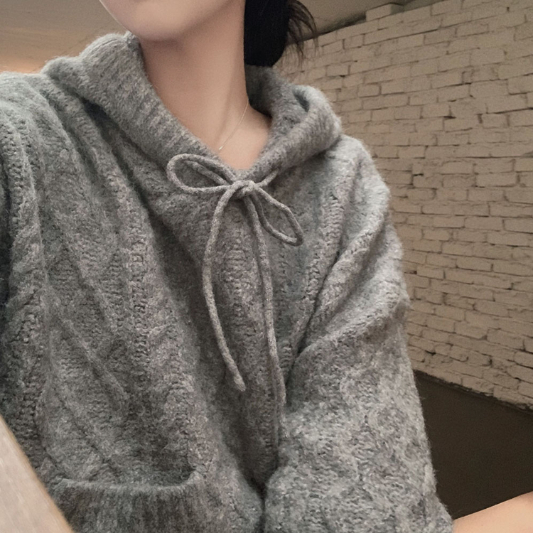 ケーブルルーズフードニット GREY