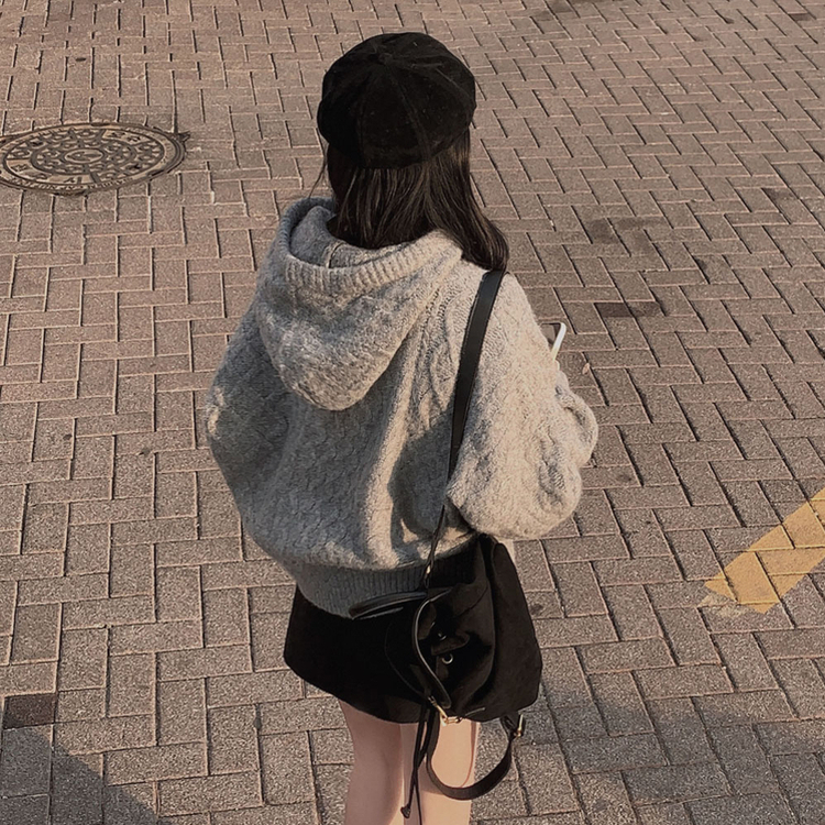 ケーブルルーズフードニット GREY