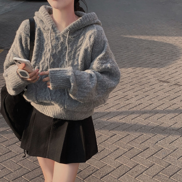 ケーブルルーズフードニット GREY