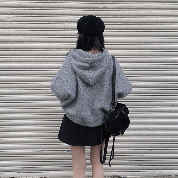 ケーブルルーズフードニット GREY