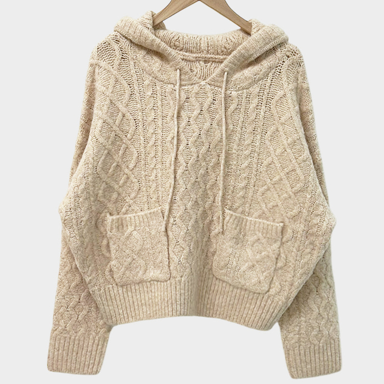 ケーブルルーズフードニット