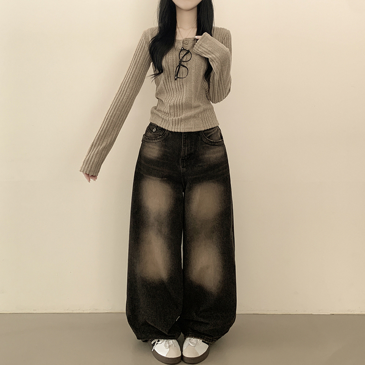 ボタンラウンドネックニット BEIGE