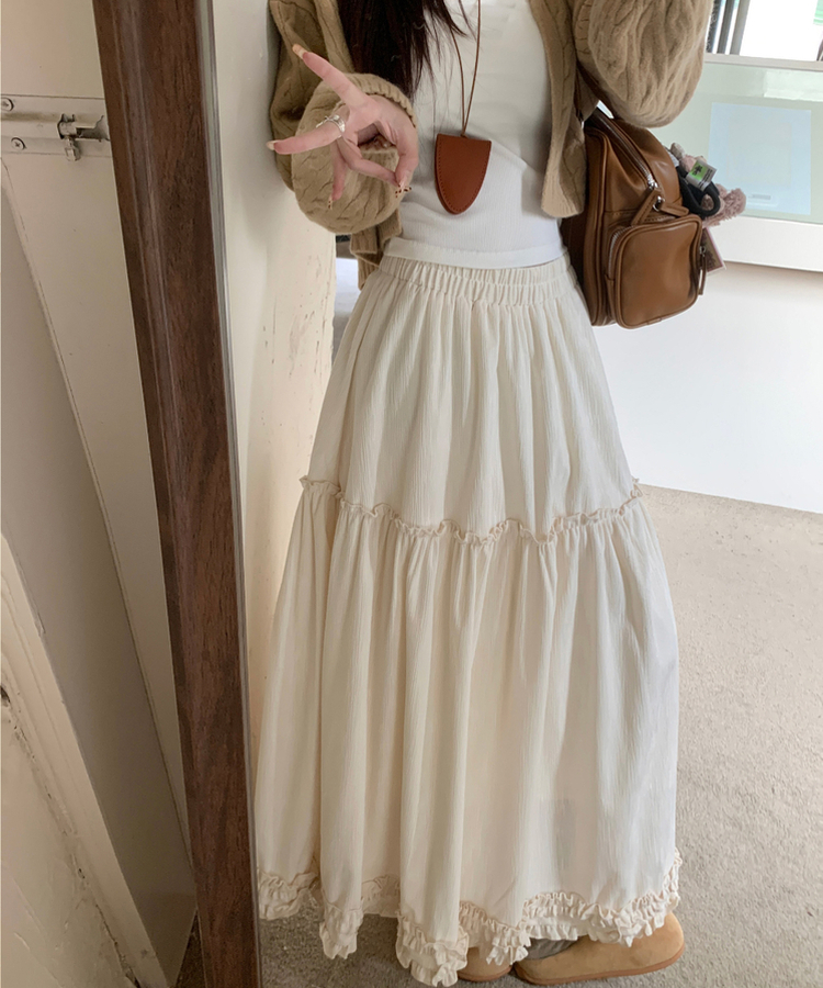 フリルレースロングスカート BEIGE