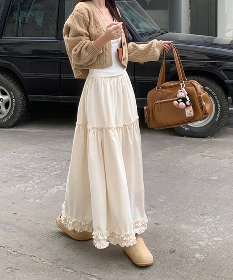 フリルレースロングスカート BEIGE