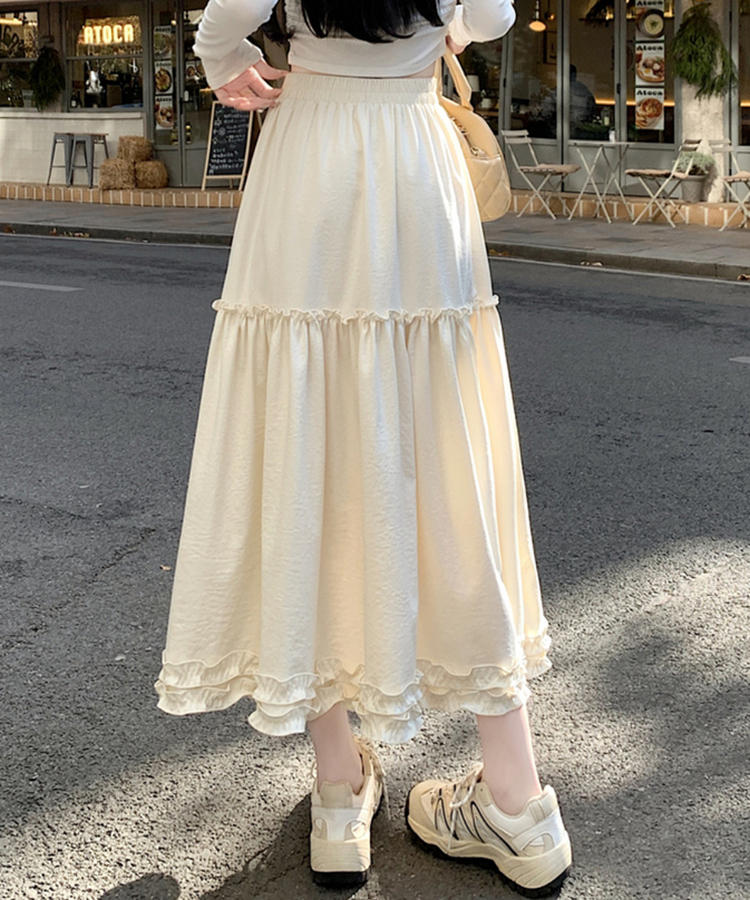 フリルレースロングスカート BEIGE