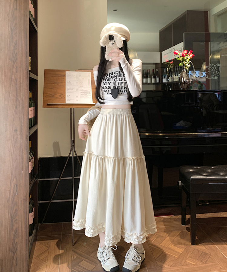 フリルレースロングスカート BEIGE