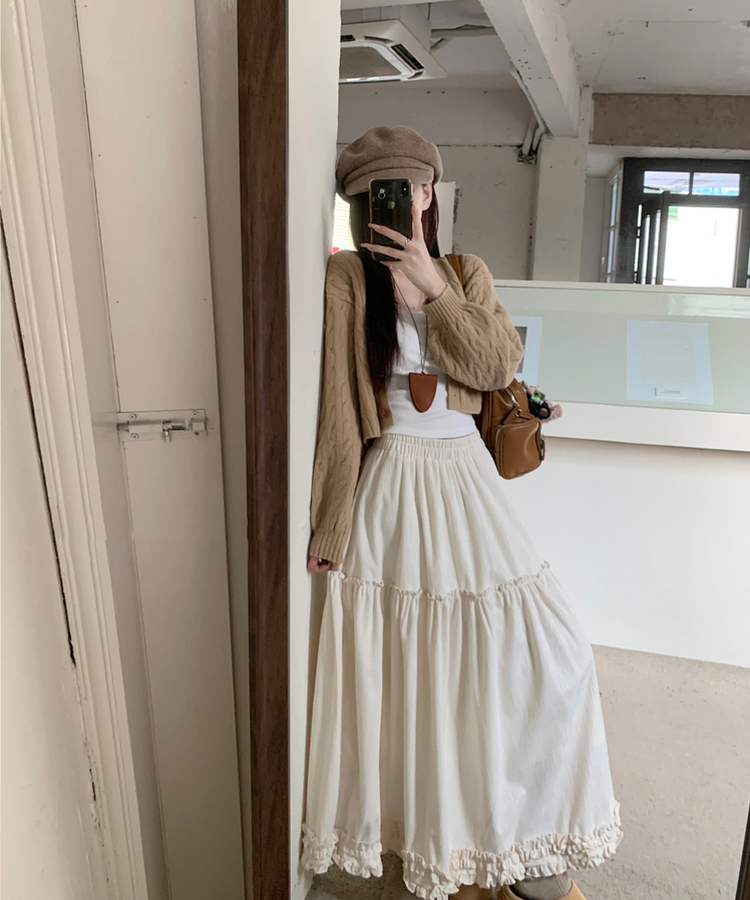 フリルレースロングスカート BEIGE