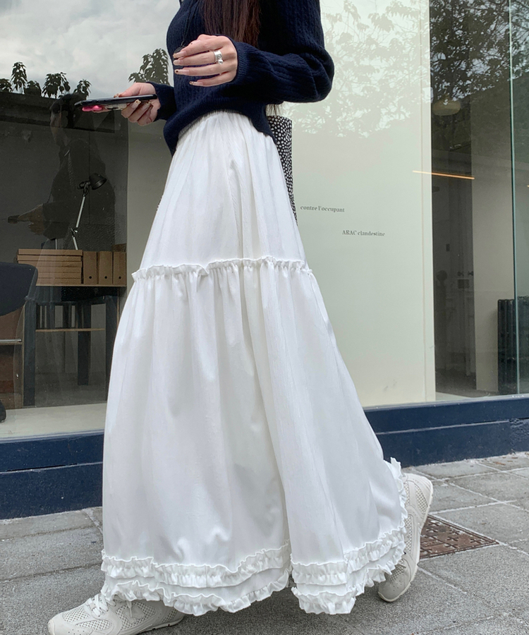 フリルレースロングスカート WHITE