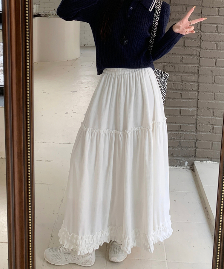 フリルレースロングスカート WHITE