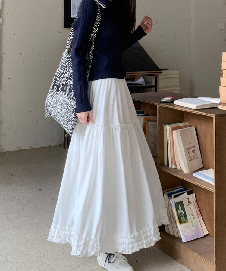 フリルレースロングスカート WHITE