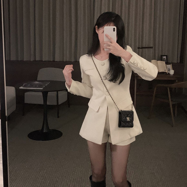 【SET】ラウンドツイードジャケット ハイウエストショートパンツ