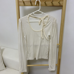 【タイ付き】ドットリボンストラップ長袖Tシャツ