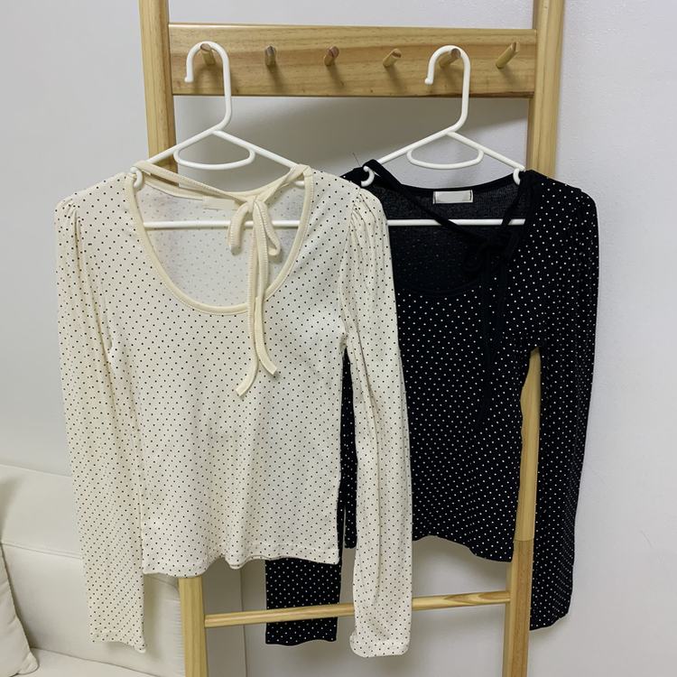 【タイ付き】ドットリボンストラップ長袖Tシャツ