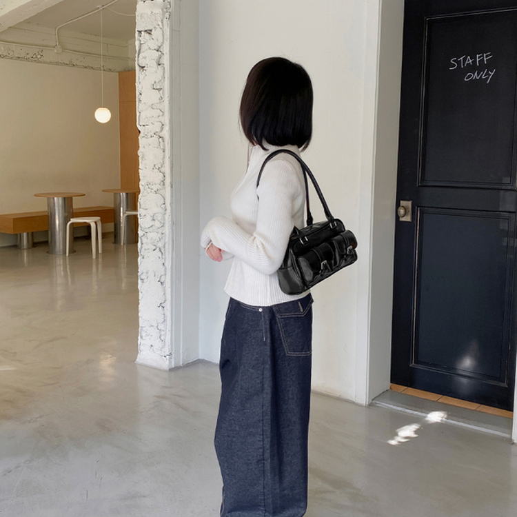 ツーポケットレザーショルダーバッグバッグ BLACK