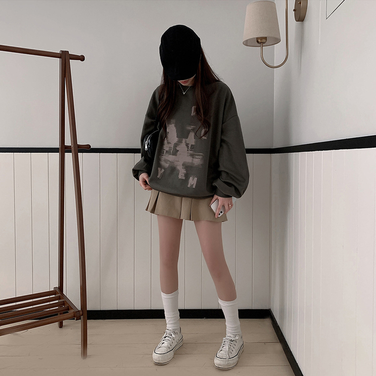スウェット オーバーフィットプリンティングトレーナー KHAKI