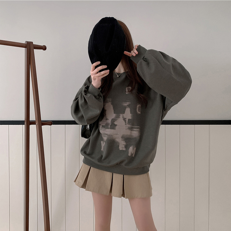 スウェット オーバーフィットプリンティングトレーナー KHAKI