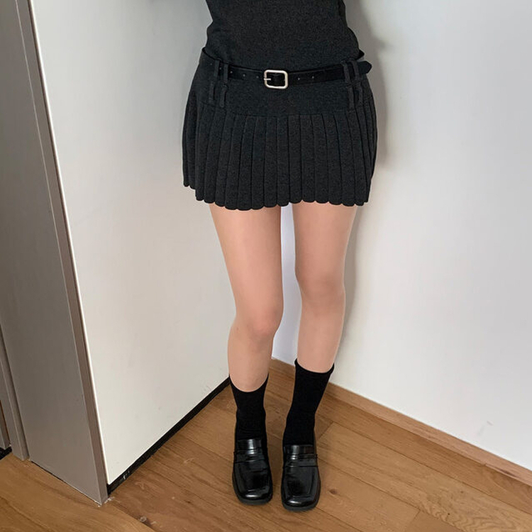 【ベルト付き】【ベルト付き】カラーニットワンピース GRAY