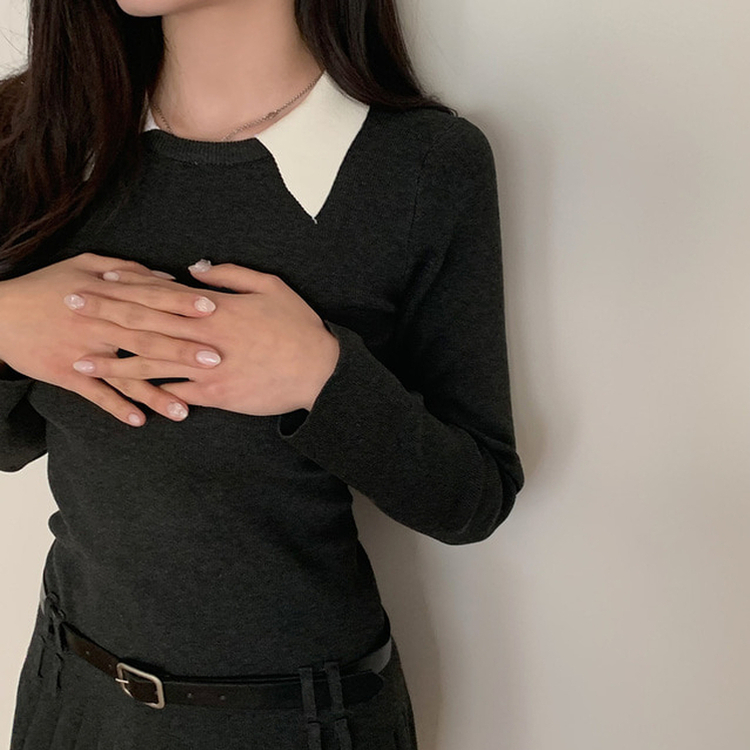 【ベルト付き】【ベルト付き】カラーニットワンピース GRAY