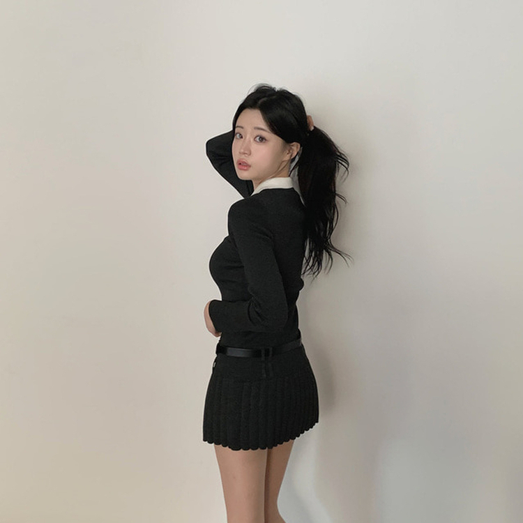 【ベルト付き】【ベルト付き】カラーニットワンピース GRAY