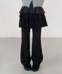 【丈別】ブーツカットトレーニングバンディングパンツ(8color) BLACK