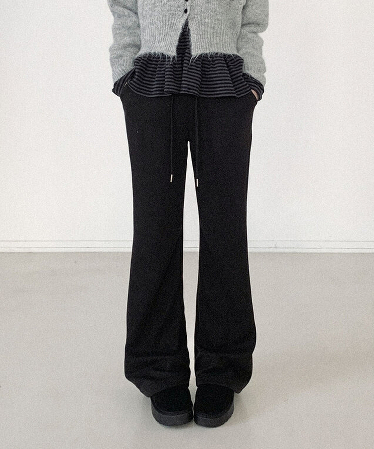 【丈別】ブーツカットトレーニングバンディングパンツ(8color) BLACK