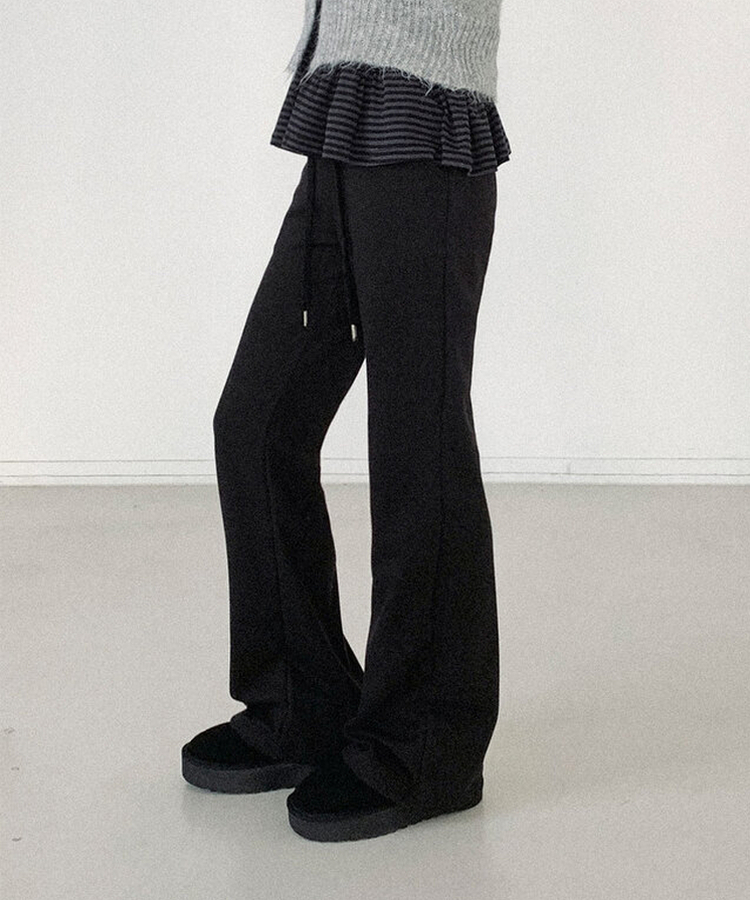 【丈別】ブーツカットトレーニングバンディングパンツ(8color) BLACK