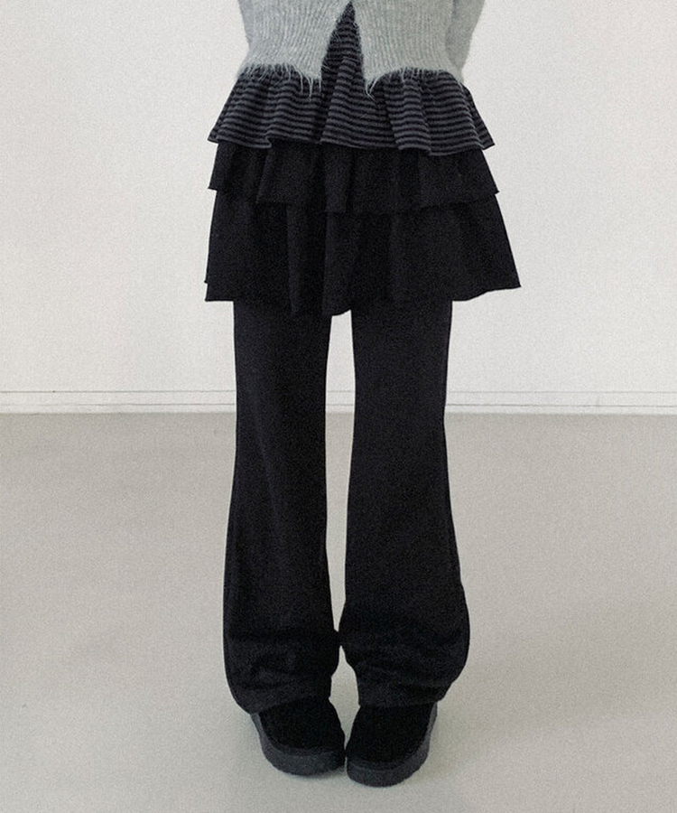 【丈別】ブーツカットトレーニングバンディングパンツ(8color) BLACK