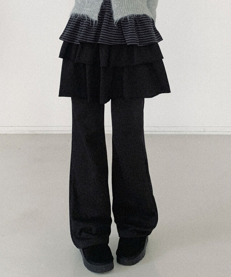 【丈別】ブーツカットトレーニングバンディングパンツ(8color) BLACK