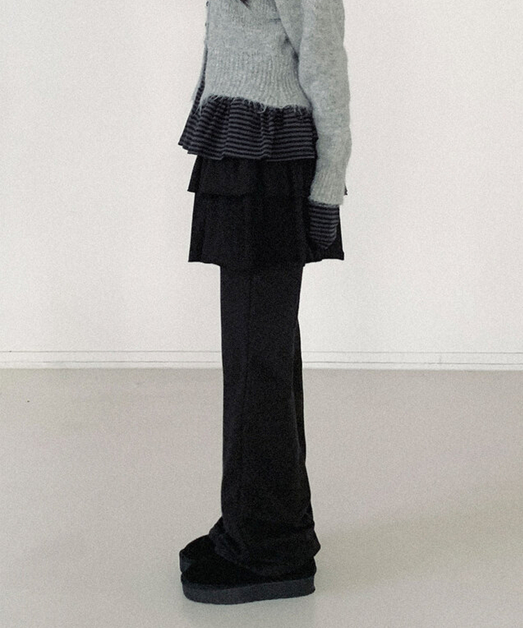 【丈別】ブーツカットトレーニングバンディングパンツ(8color) BLACK