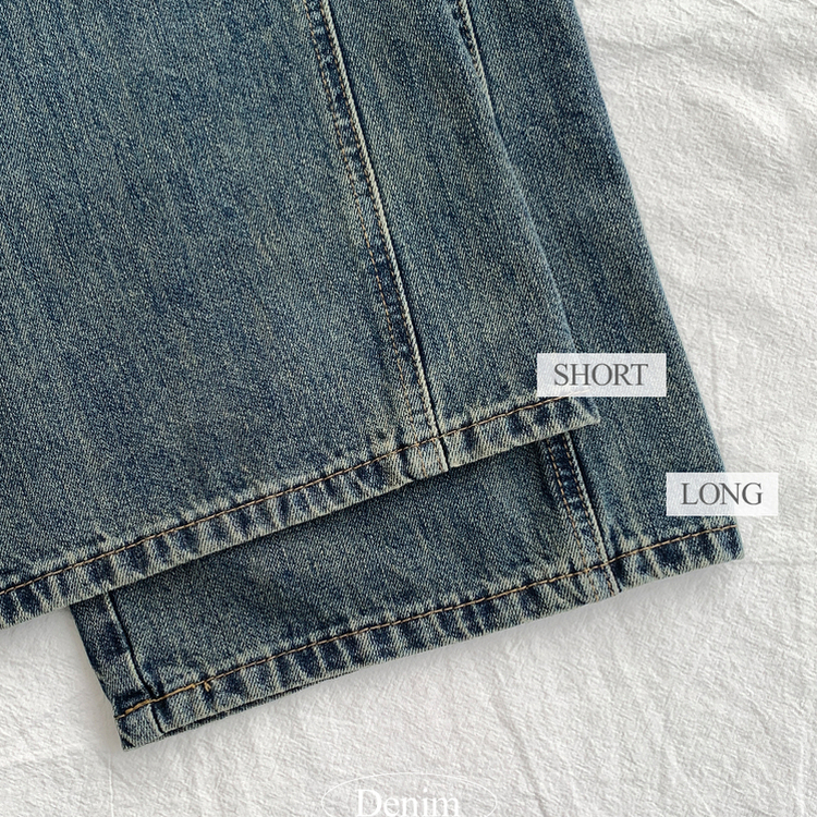 보스턴 빈티지 워싱 사이드 절개 로우 하이웨스트 와이드 데님 팬츠