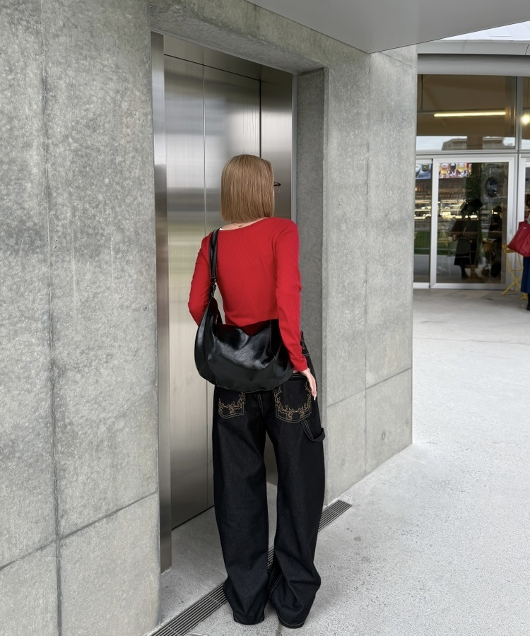 자수와이드데님팬츠 다크블루