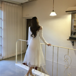 オフショルダーシフォンロングフレアワンピース IVORY