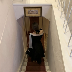 オフショルダーシフォンロングフレアワンピース BLACK