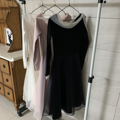 オフショルダーシフォンロングフレアワンピース