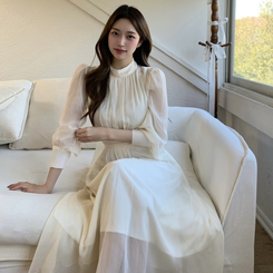 ダンデリオンシフォンロングフレアワンピース IVORY