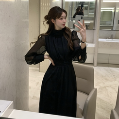 ダンデリオンシフォンロングフレアワンピース BLACK