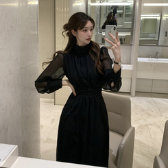 ダンデリオンシフォンロングフレアワンピース BLACK