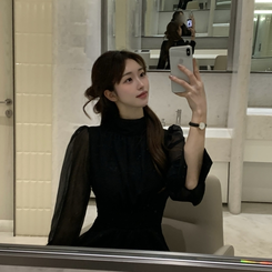 ダンデリオンシフォンロングフレアワンピース BLACK