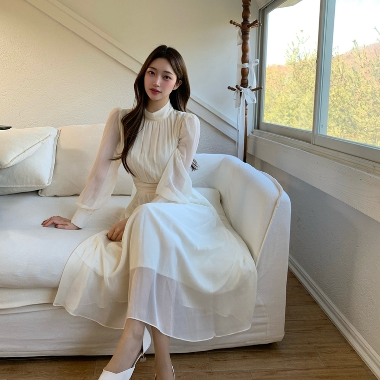 ダンデリオンシフォンロングフレアワンピース IVORY