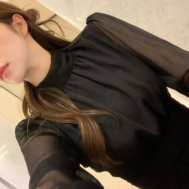 ダンデリオンシフォンロングフレアワンピース BLACK