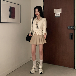 ミニスカート 【ベルト付き】Aラインプリーツスカートパンツ BEIGE