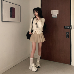 ミニスカート 【ベルト付き】Aラインプリーツスカートパンツ BEIGE