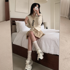 ミニスカート 【ベルト付き】Aラインプリーツスカートパンツ BEIGE