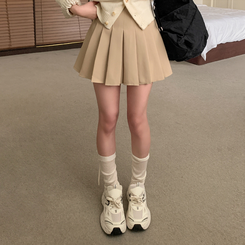 ミニスカート 【ベルト付き】Aラインプリーツスカートパンツ BEIGE