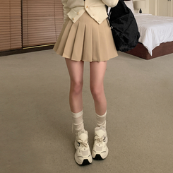 ミニスカート 【ベルト付き】Aラインプリーツスカートパンツ BEIGE