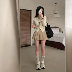 ミニスカート 【ベルト付き】Aラインプリーツスカートパンツ BEIGE