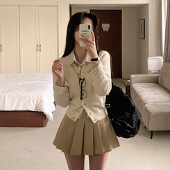 ミニスカート 【ベルト付き】Aラインプリーツスカートパンツ BEIGE