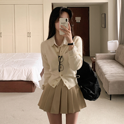 ミニスカート 【ベルト付き】Aラインプリーツスカートパンツ BEIGE
